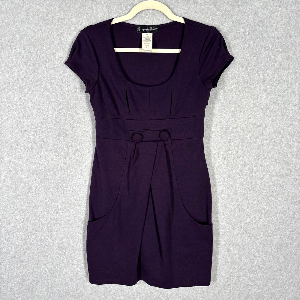 Appropriate Behavior Dress Junior 5 Purple Mini Knit Pleated Short Sleeve Career